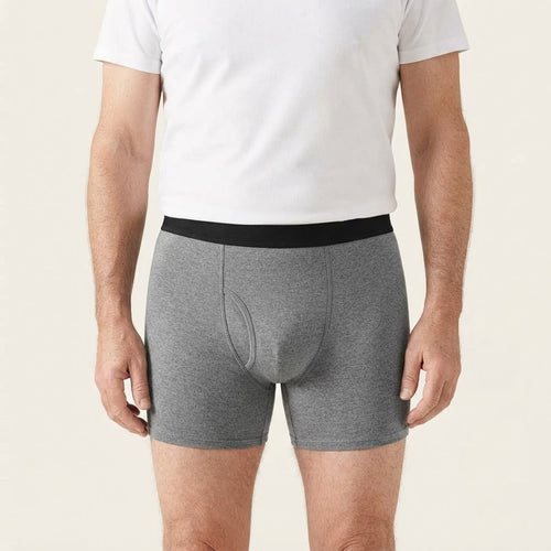 Man wearing grey Holdfast boxers, front view