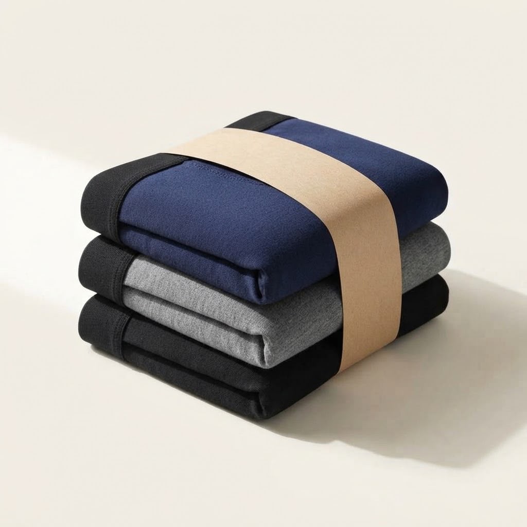Three-pack of Holdfast leak-proof boxers, folded and stacked