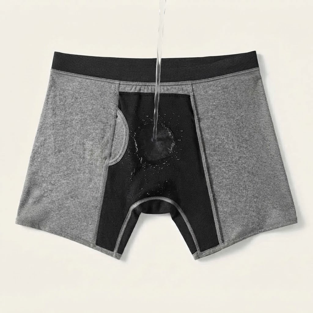 Water being poured onto the absorbent panel of Holdfast boxers