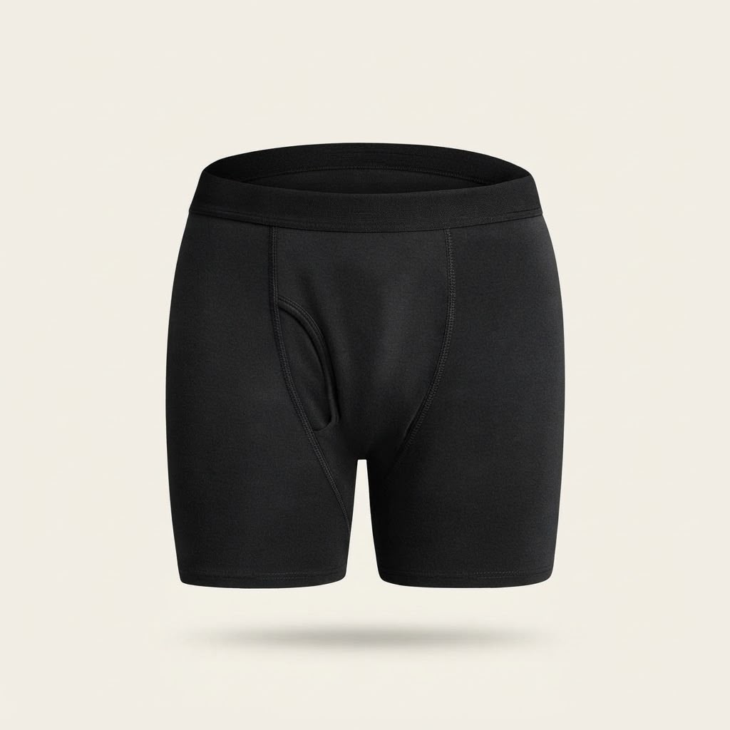 Holdfast leak-proof boxers in black, front view